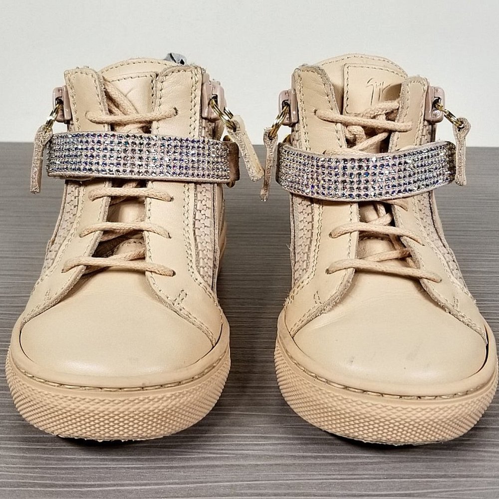 Giuseppe Zanotti Leather Crystal-Strap High-Top Sneaker, Toddler Size 6.5 / 22